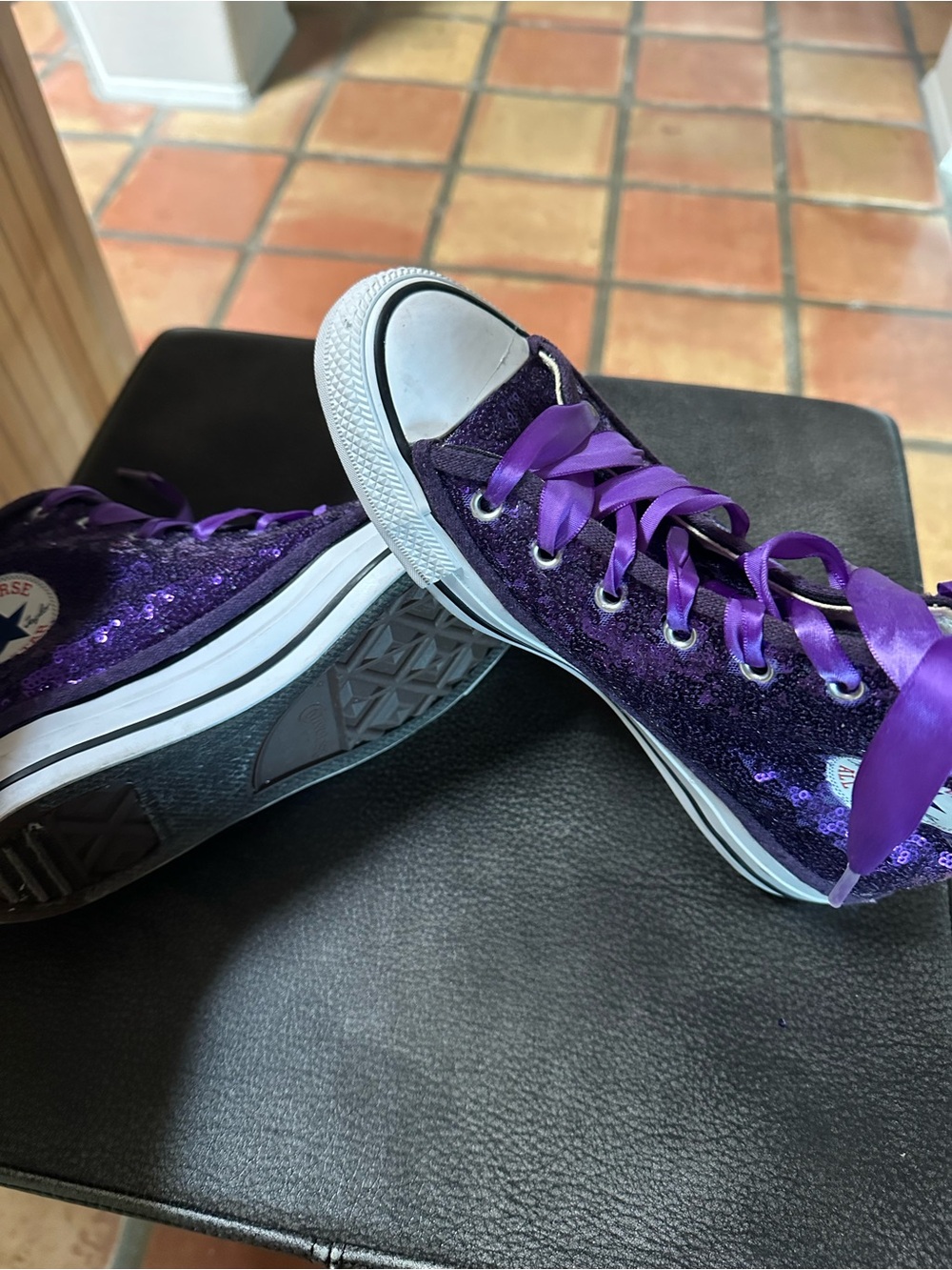Converse Purple Sequin High Top Sneakers with Satin Laces - Picture 6 of 6